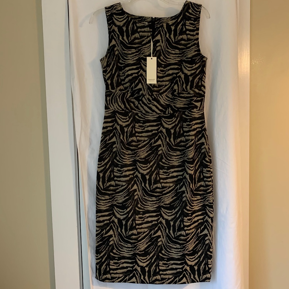 Santorelli sleeveless fitted animal print sheath dress